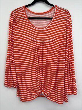 Loft Outlet Striped Top With Twist Knot Detail Hem Orange White Size XL